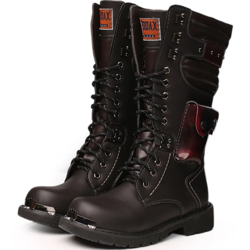 Men'S Shoes Hoka Sale - ผู้ชายเข่าสูงรองเท้าหนังฤดูหนาวชายรถจักรยานยนต์ Gothic Punk รองเท้าบุรุษกลางแจ้งทหาร Casual รองเท้า