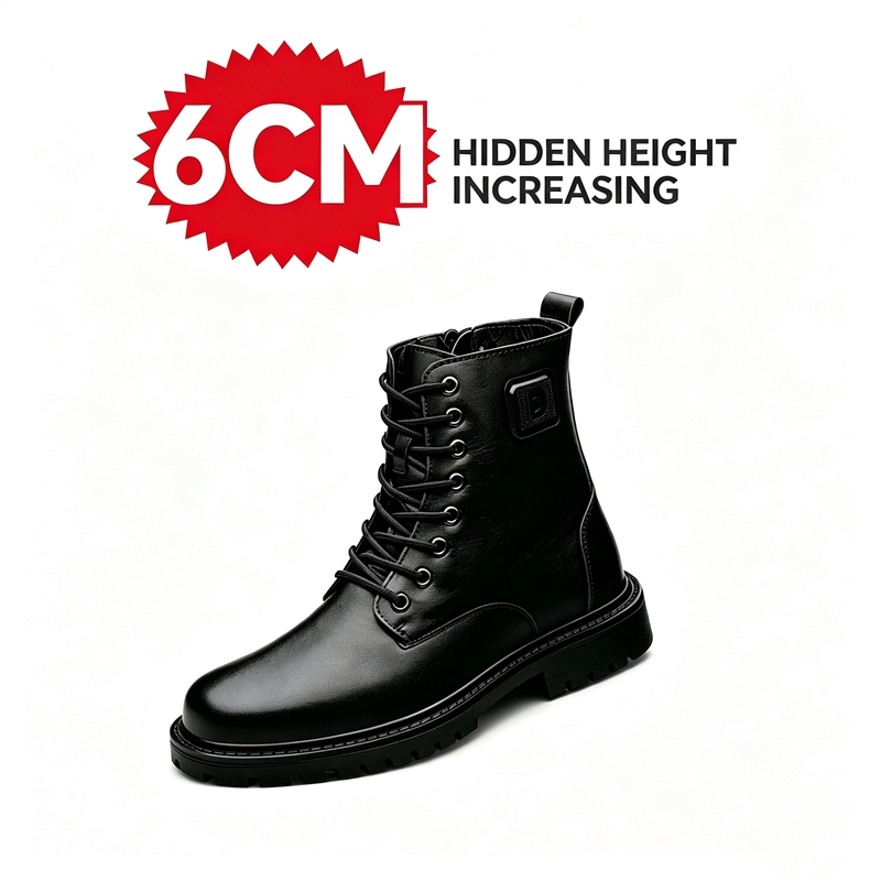 Men'S Shoes Increase Height - รองเท้าบูทหนังเพิ่มความสูง 6 ซม. สำหรับผู้ชาย บุขนสัตว์สำหรับฤดูหนาว รองเท้าบูทข้อเท้าแบบกันลื่น